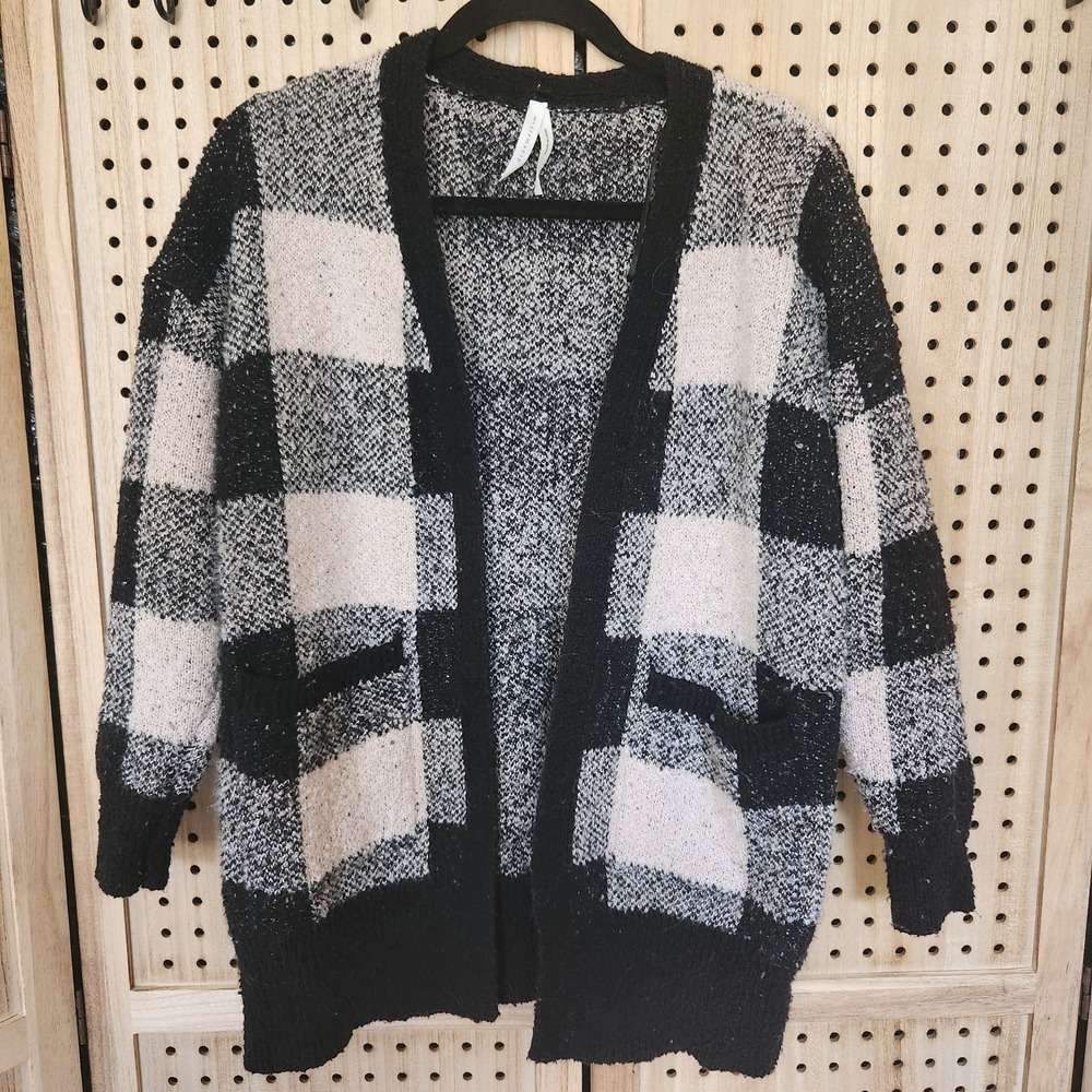 Dreamers by Debut Women's Open Front Print Cardigan Sweater S Multi-Color Plaid